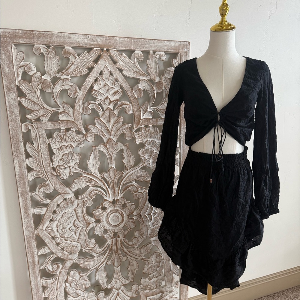 Boho Black Embroidered Eyelet Dress– Romantic & Chic